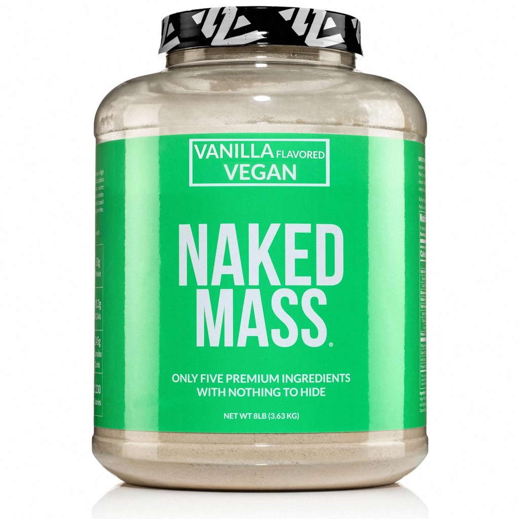 NAKED Vegan Mass - Vanilla Vegan Weiner Gainer - 1,230 Calories, Non- GMO, Soy & gluten Free, Žádné umělé přísady - 8LB Bulk - 11 Služeb