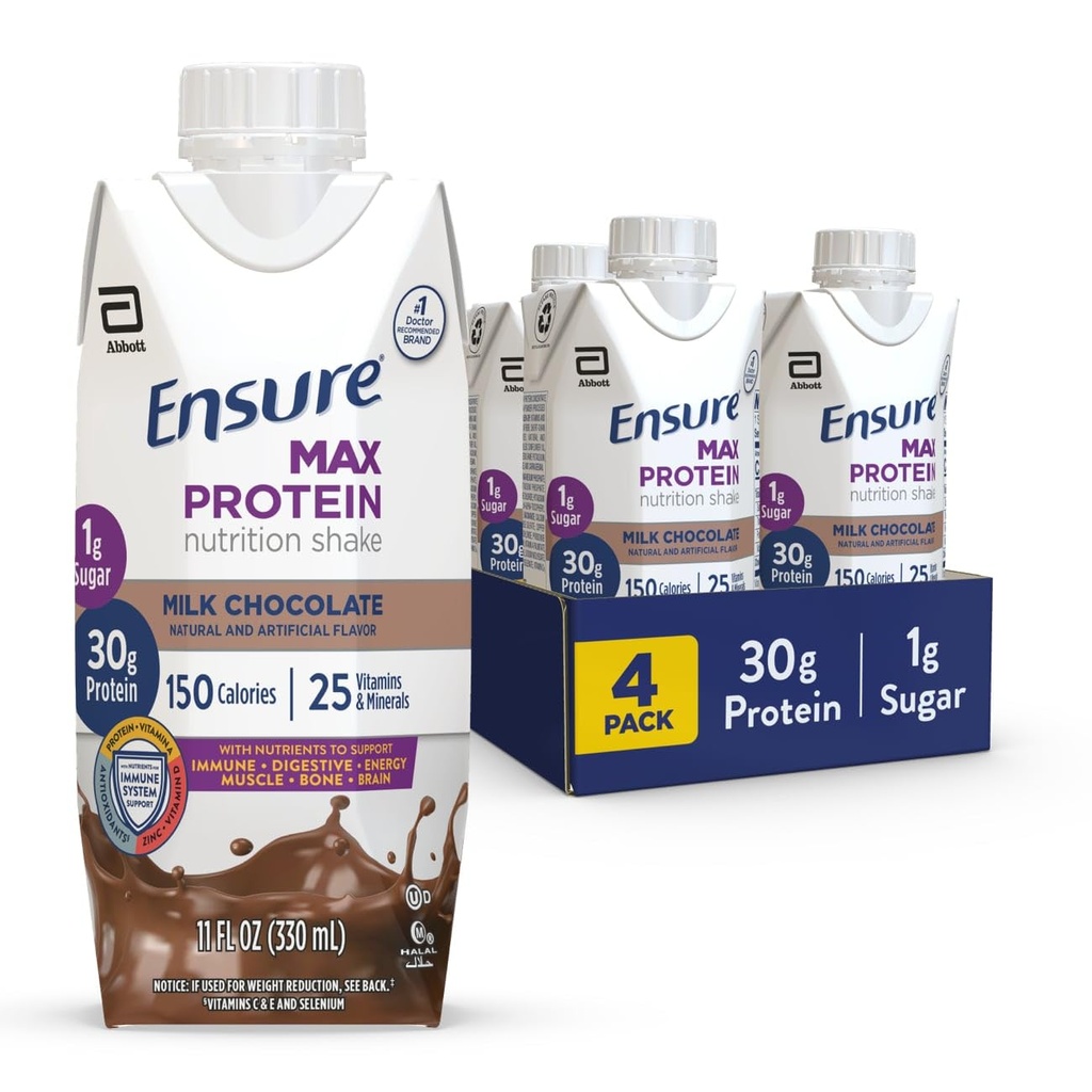 Zajistěte Max Protein Chocolate Nutrition Shake 124; 30g Protein, 1g Cukr, 4g Fiber Blend 124; 4 balení