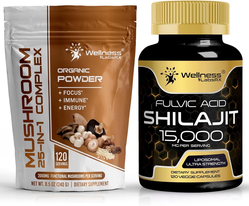 WELLNESS LABSRX Houbový prášek 2000mg - Shilajit Pure Himalayan 15,000mg Kapsle