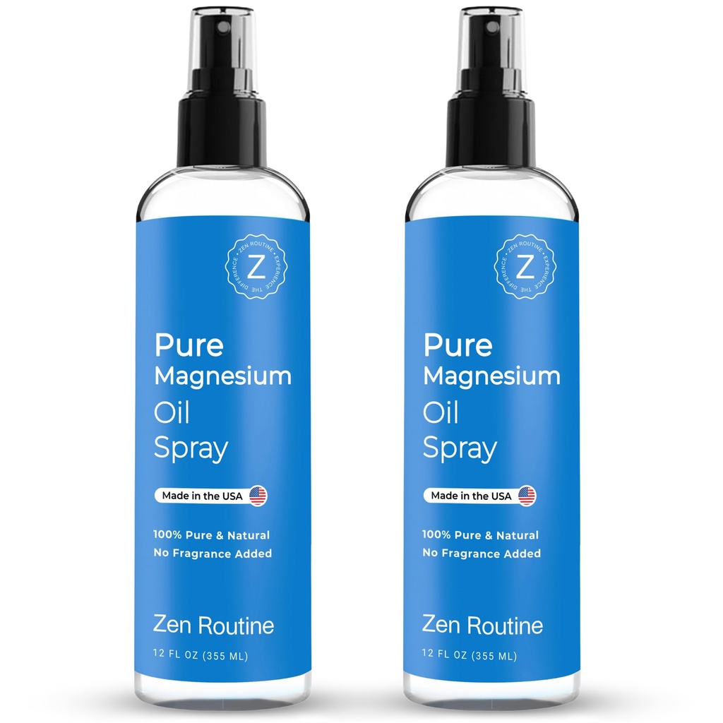 Čistý hořčík olej sprej 12oz (2 balení) - Organické USP stupeň hořčíku sprej, Topical Magnesium Glycinát, hořčík olej pro nohy, tělo, svaly & nohy křeče - Made in USA