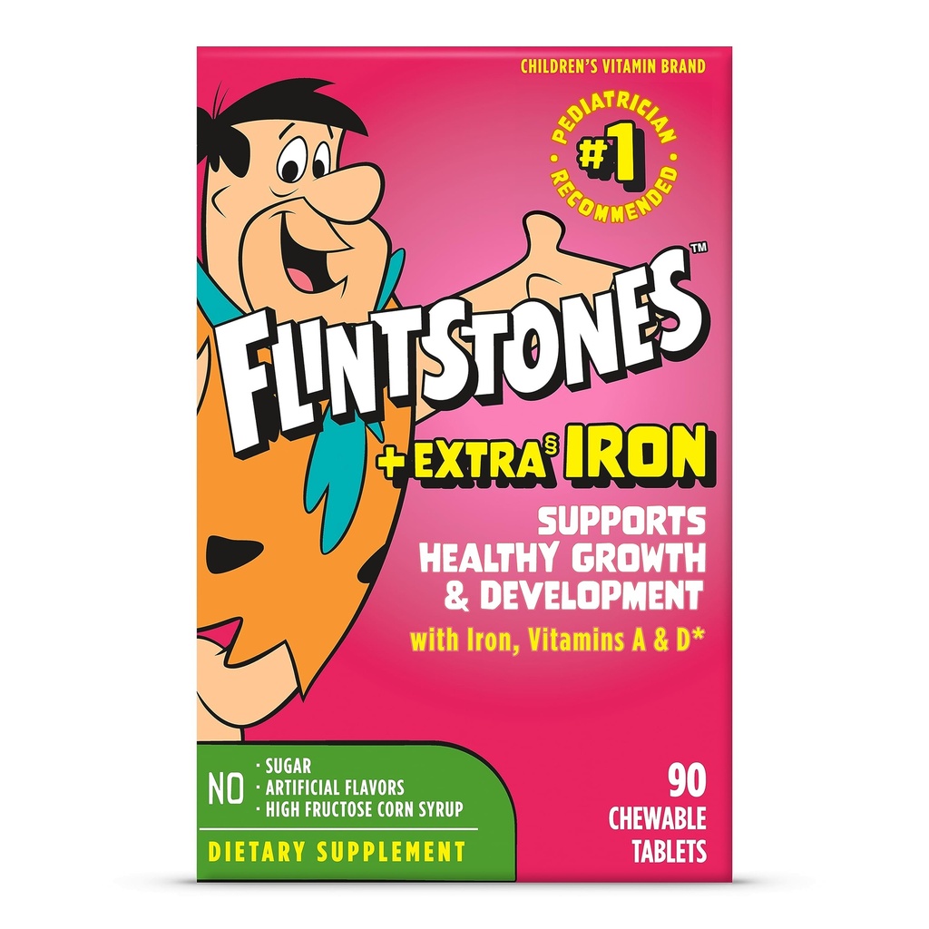Flintstones Chewable Kids Multivitamin s vitamínem C, D, B12 & Iron pro Toddlers, 90 Počet