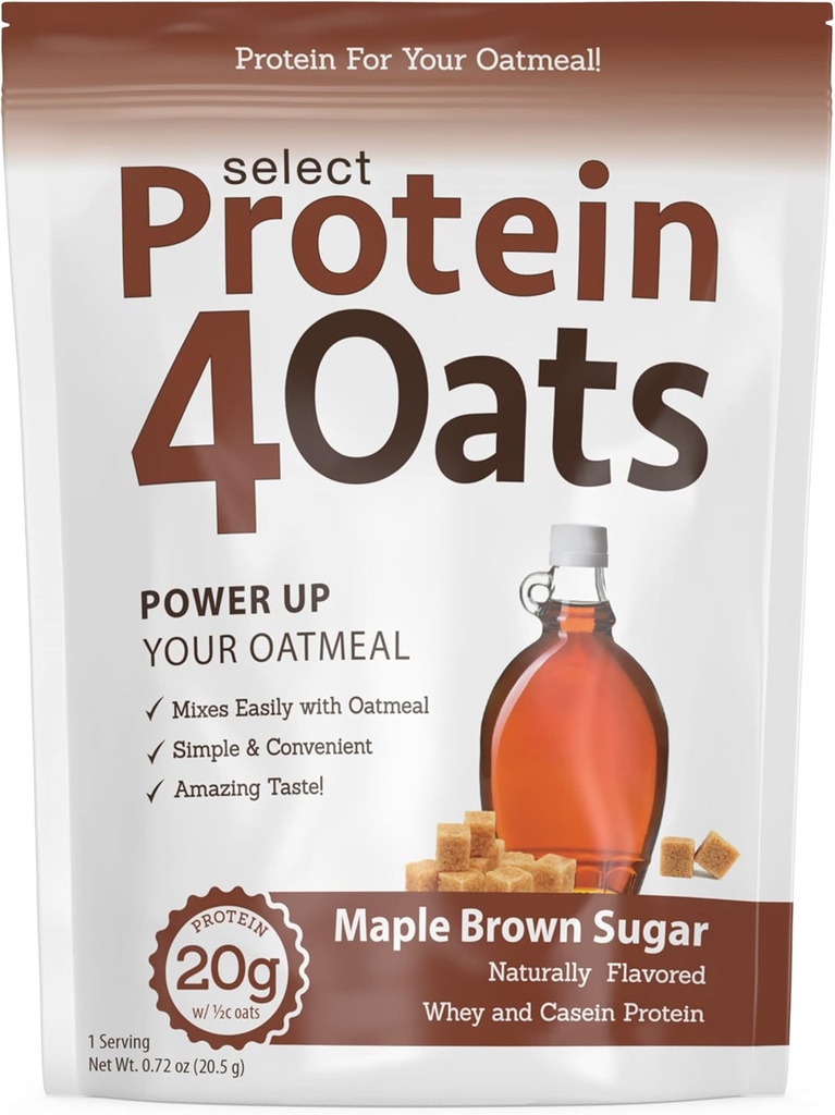 Pescience Protein4Oats, Powder to make Amazing Tasting Protein Oatmead, with Whey and Casein, gluten Free, Maple Brown Sugar, 12 Serving
