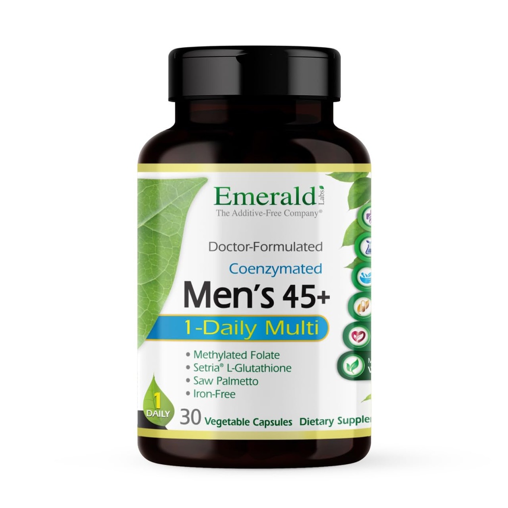 EMERALD LABS Men 's 45 + 1-Daily Multi - Made with Saw Palmetto, Lycopene & More for Heart, Bone & Imunitation Support * - Gluten- Free - 30 Zeleninové kapsle