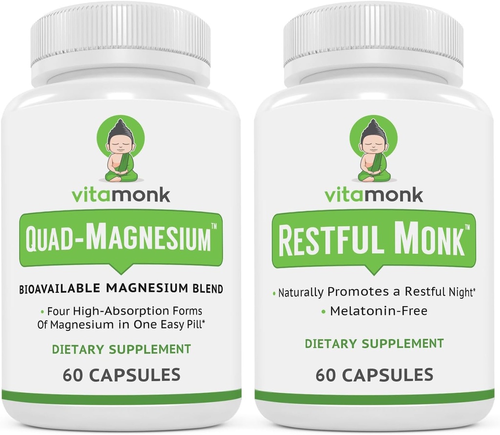 Sleep & Relaxation Bundle: VitaMonk Melatonin- Free Sleep Aid + Quad Magnesium Blend