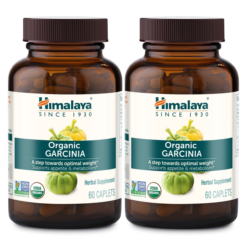 Himalaya Organic Garcinia Cambogia Bylinný dodatek, Podpora appetite, Lipid Metabolismus, Podpora hmotnosti, USDA Organic, Non- GMO, Vegan, 600 mg, 60 Plant- based Caplet, 2 Pack