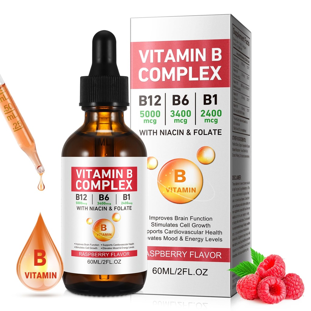 Vitamin B Complex Liquid, Vegan Vitamin B12 Tekuté Kapky 124; B12 Methylkobalamin Ibrahim 124; B1 Thiamin Ibrahim 124; B6 Pyridoxin Ibrahi124; Folic Ibrahim 124; Niacin - B Komplexní Kapalné Kapky, Podpora energie, Mozek & Srdce, 40 Služební cesty