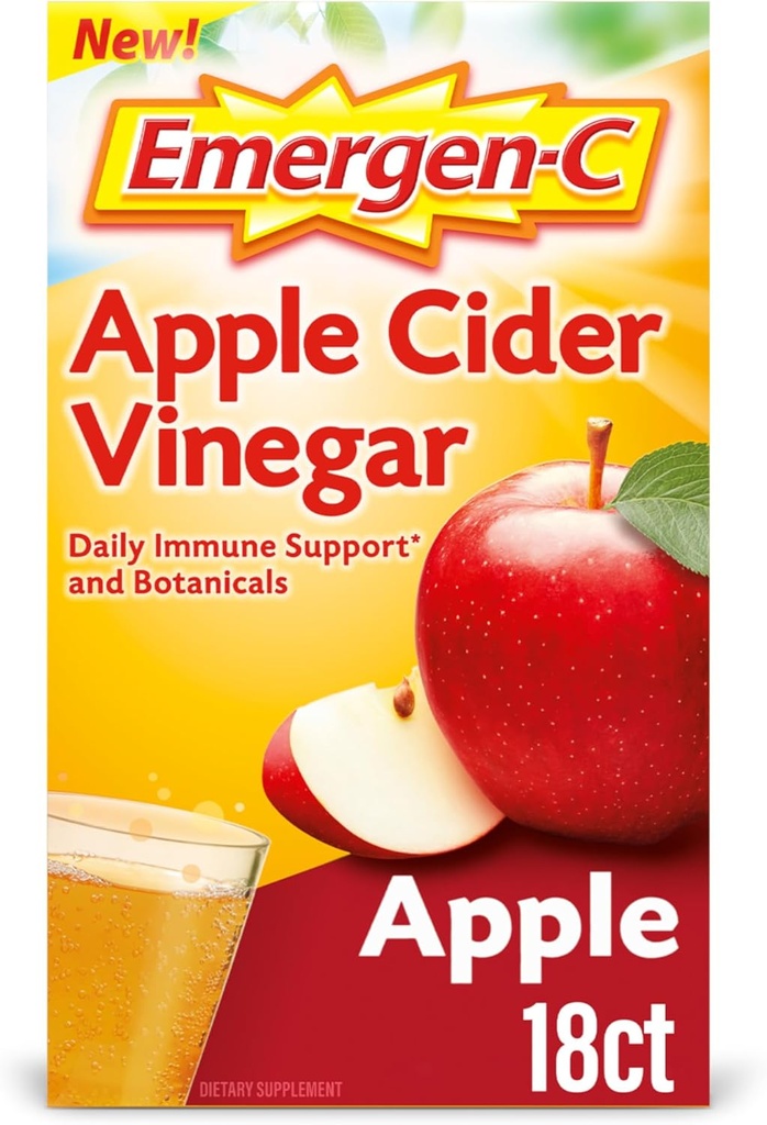 Emergen-C jablečný ocet vitamin C Fizzy Drink Mix, dodatek stravy pro imunitní podporu, Apple - 18 Počet