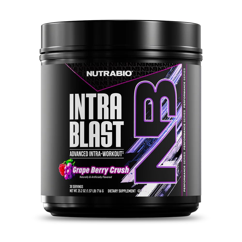 NutraBio Intra Blast Bcaa Powder Amino Acid dodatek, Electrolyte & Hydration Blend, Intra, Pre Workout & Muscle Recovery, 20g Eaa Amino Acids Powder, 5g Glutamine- Grape Berry Crush, 30 Serving