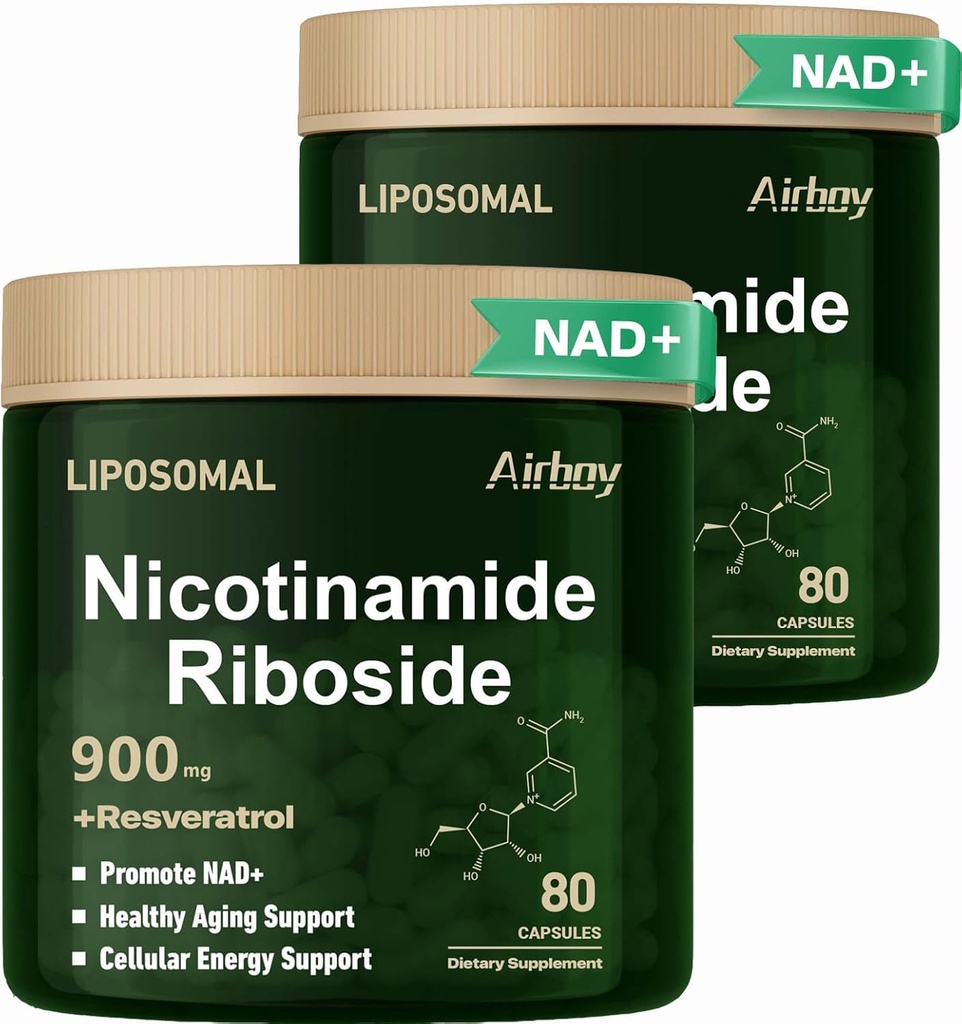 Airboy Liposomal Nikotinamid Riboside 900 mg, NAD dodatek s Resveratrol, NMN Alternative NAD Booster Podpora antiaging, Energie, Focus - 80 Capsulesx 2 Pack