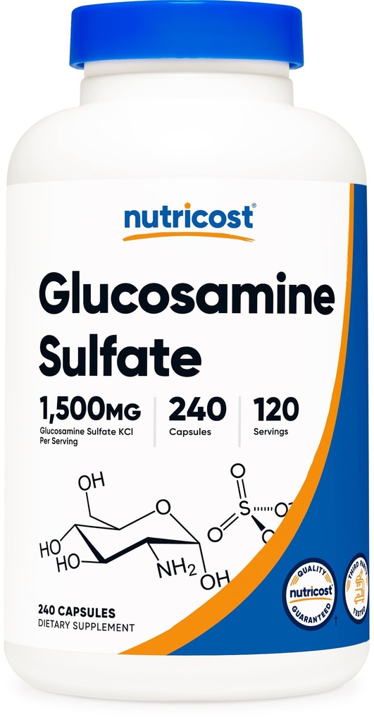 Nutricost Glucosamine Sulfát 1500mg, 240 tobolek - 750mg per tobolka, bez glutenu, Non- GMO