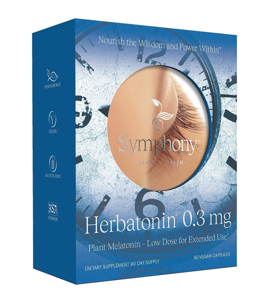 Herbatonin ® 0, 3 mg - První Plant- based, přírodní melatonin dodatek (Phyto- Melatonin) - Nízká dávka spánková pomoc, podporuje cirkadiánní rhythm & celulární zdraví - 90 Kapsle (90 Day Supply)