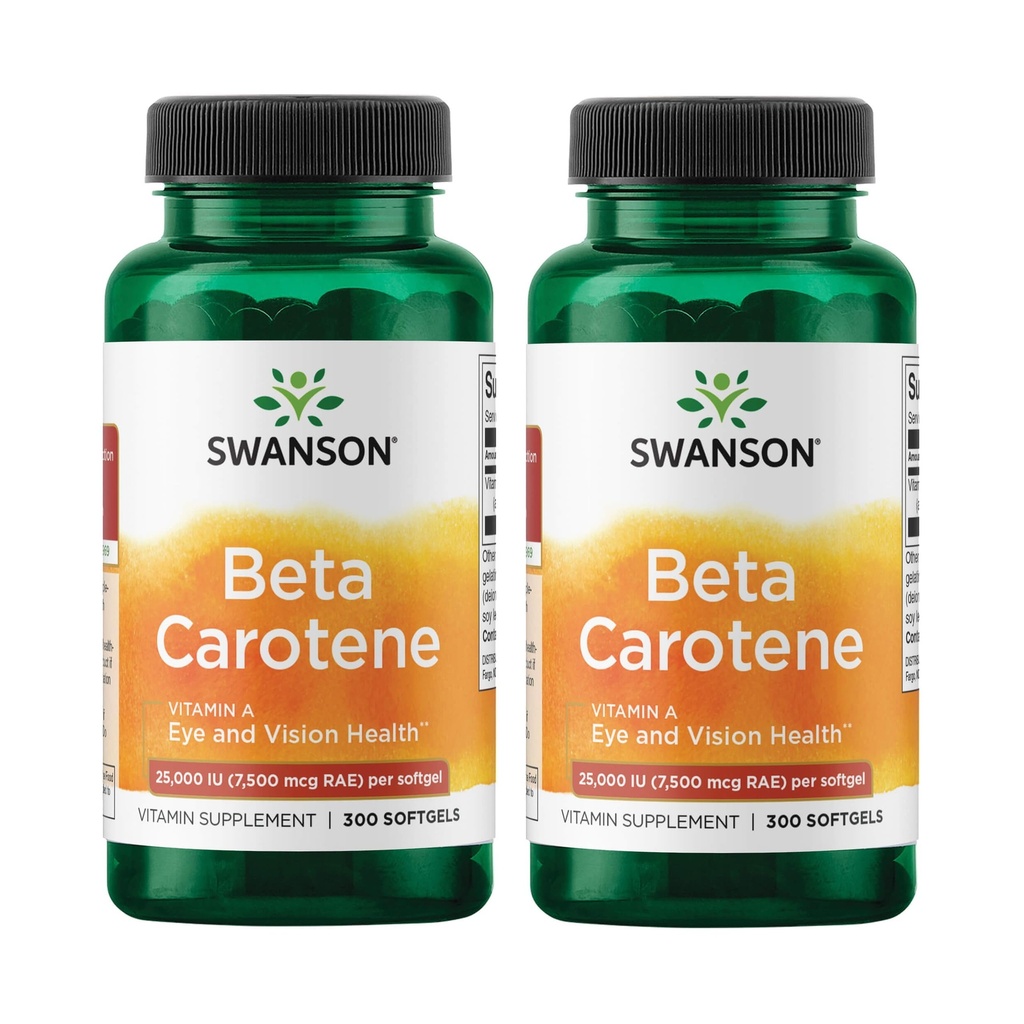 Swanson Beta- karoten Vitamin A 25000 IU Kožní oční imunitní systém Zdraví Antioxidant Podpora 7500 mcg 300 Softgels Počet (2 balení)