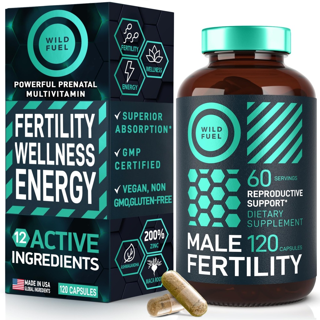 Plodnost doplňky pro muže Prenatal vitamin - Maca Root, Ashwagandha, zink, Plus Naturals - Koncepce pro muže plodnost Vitamíny a mužské plodnosti Supplements - 120 Caps pro 2 měsíce