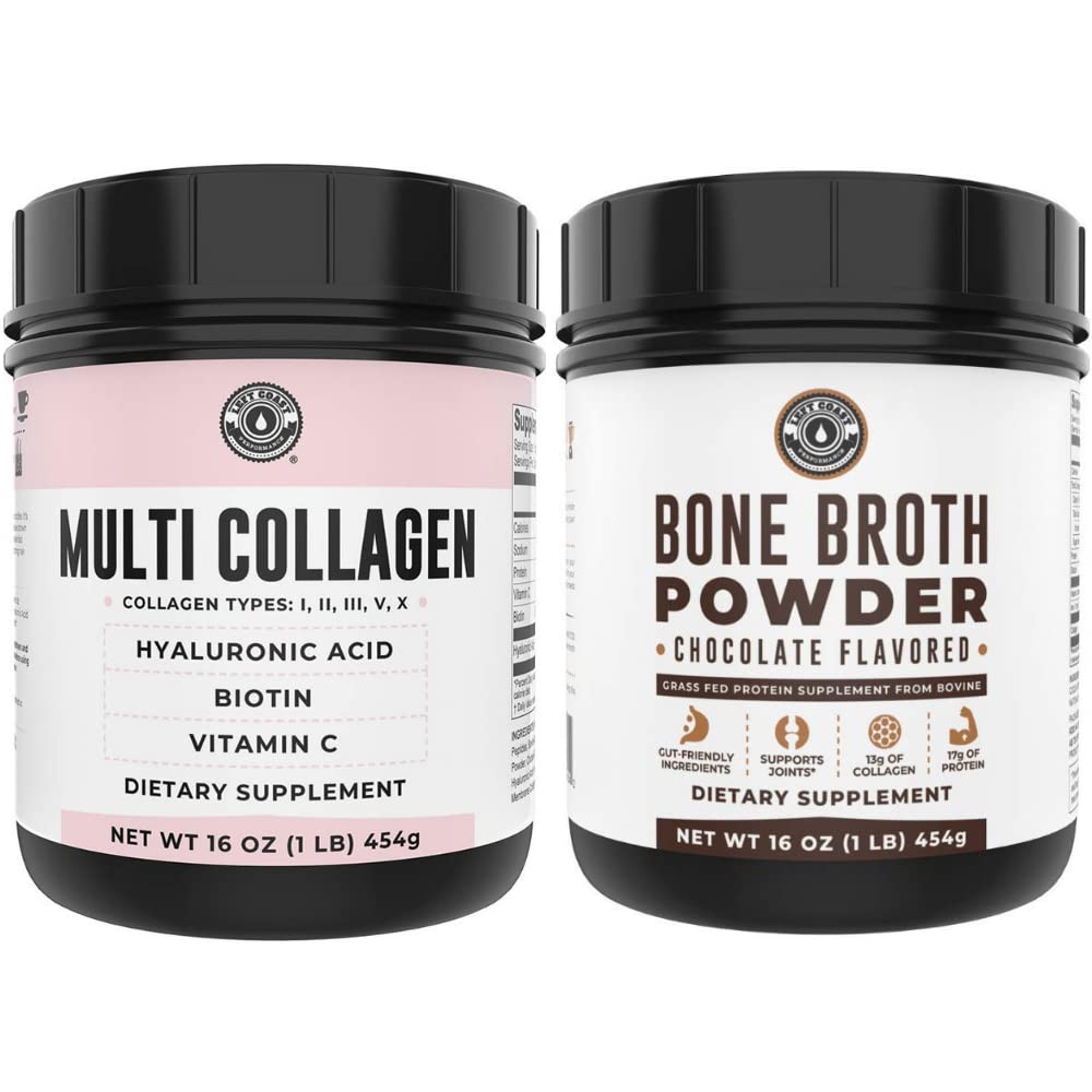 Levý pobřeží Výkon Čokoláda Bone Broth a Multi kolagen prášek pro klouby, vlasy, kůže, a hřebíky podporu