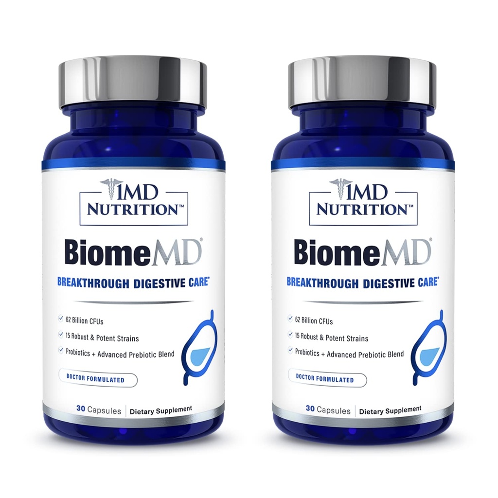 1MD Nutrition BiomeMD Probiotika CFU 124; 62 Miliardy CFU, 15 Komplexní struny - Pro & Prebiotika CF124; Doctor- Vydávaný pro stravitelné zdraví a imunitní podporu CF124; 60 Kapsle