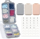 LANDNEOO 14 Grids Pill Pořadatel Box s etiketami, Travel Medication Holder Disperser Case Kit, Pocket Daily Pharmacy Container for Fish Oil Vitamin Supplement Storage, Khaki Pink Grey, 3 Pack