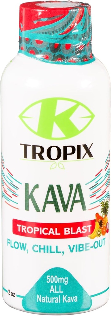 K- Tropix Kava Shot Tropical Blast - 500mg Wellness Pants to Promote Relaxation and Reduct Worry - Kava Drink - Strach, napětí, Stream Relief Dodatek - 1 Pack