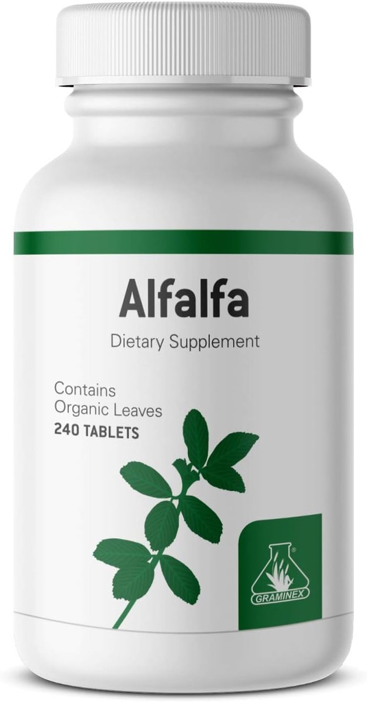 Graminex Alfalfa Tablety - Non- GMO Green Superfood dodatek s vitamíny, minerály, aminokyseliny - 240 Tablety