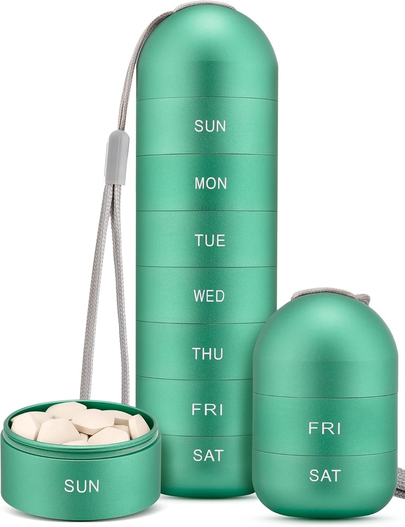 Zannaki Metal Moisture Proof Weekly Pill Organizátor, Stackable Aluminium Alloy BPA Bezplatné cestování 7 den Pill Box Pouzdro vodotěsné a velké kompartment držet pilulky, vitamíny, rybí olej, doplňky