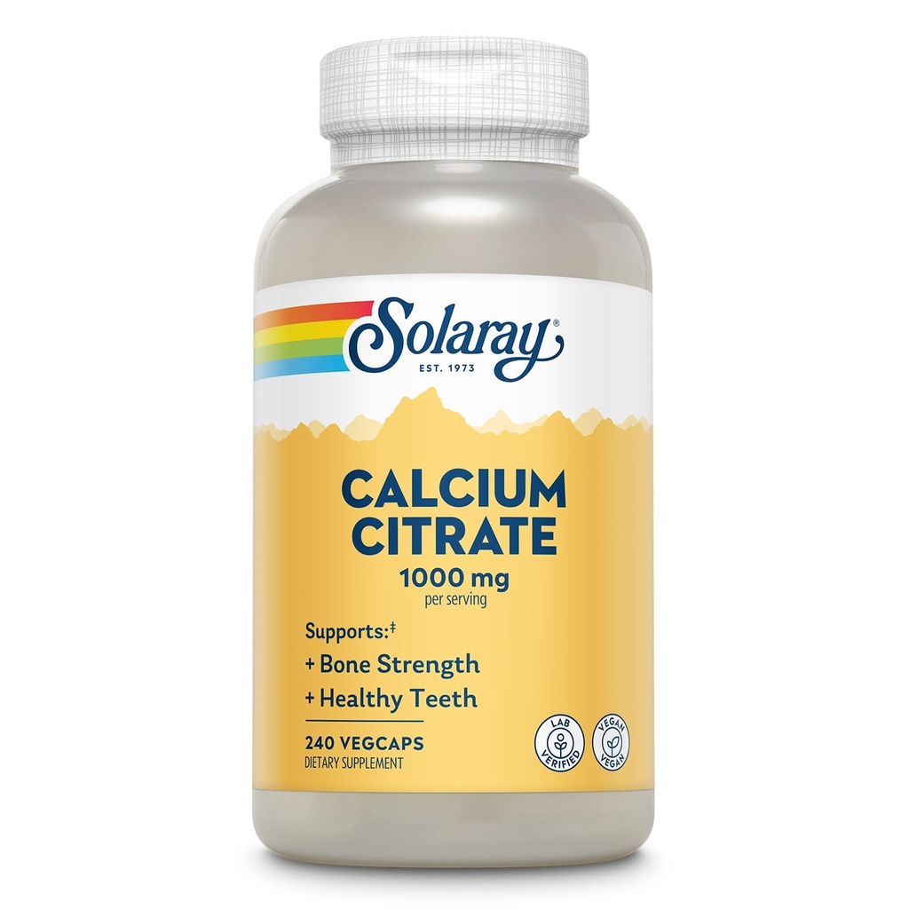Solaray vápník Citrát 1000mg - Chelatovaný doplněk vápníku - Podporuje sílu kostí a zdravé zuby - Snadná k digestu - 60denní záruka, Vegan - 60 Služeb, 240 VegCaps