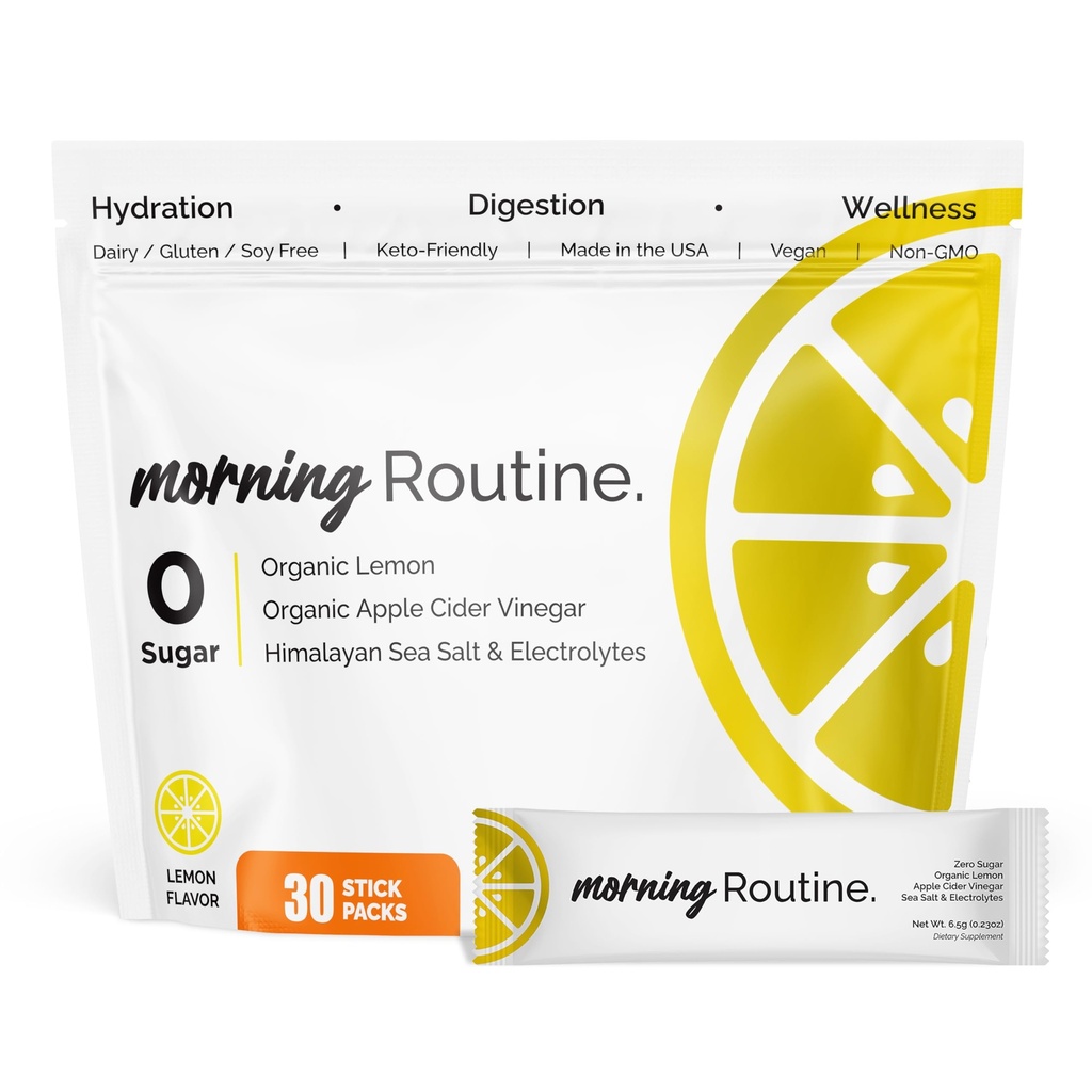 ROUTINE morning Daily Hydration CY124; Electrolyte Powder Packets with Apple Cider ocet, Lemon, and Sea Salt CY124; Keto & Paleo- Friendly Electrolyte Drink Mix (30 Pack)
