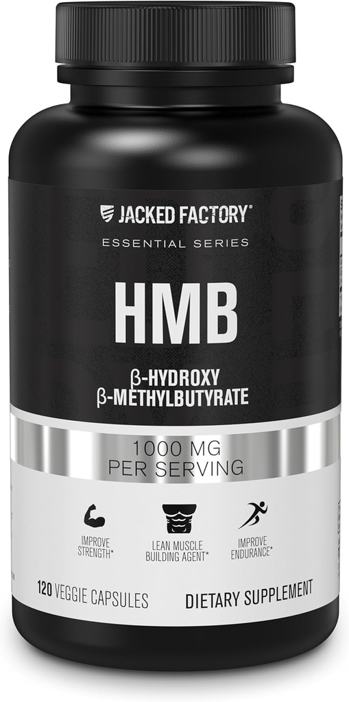 Jacked Factory Essentials HMB Kapsle - HMB doplňky pro lean Muscle Growth, zabránění rozpadu svalů během kalorie- deficity, a zlepšení svalové obnovy - 120 Veggie Kapsle