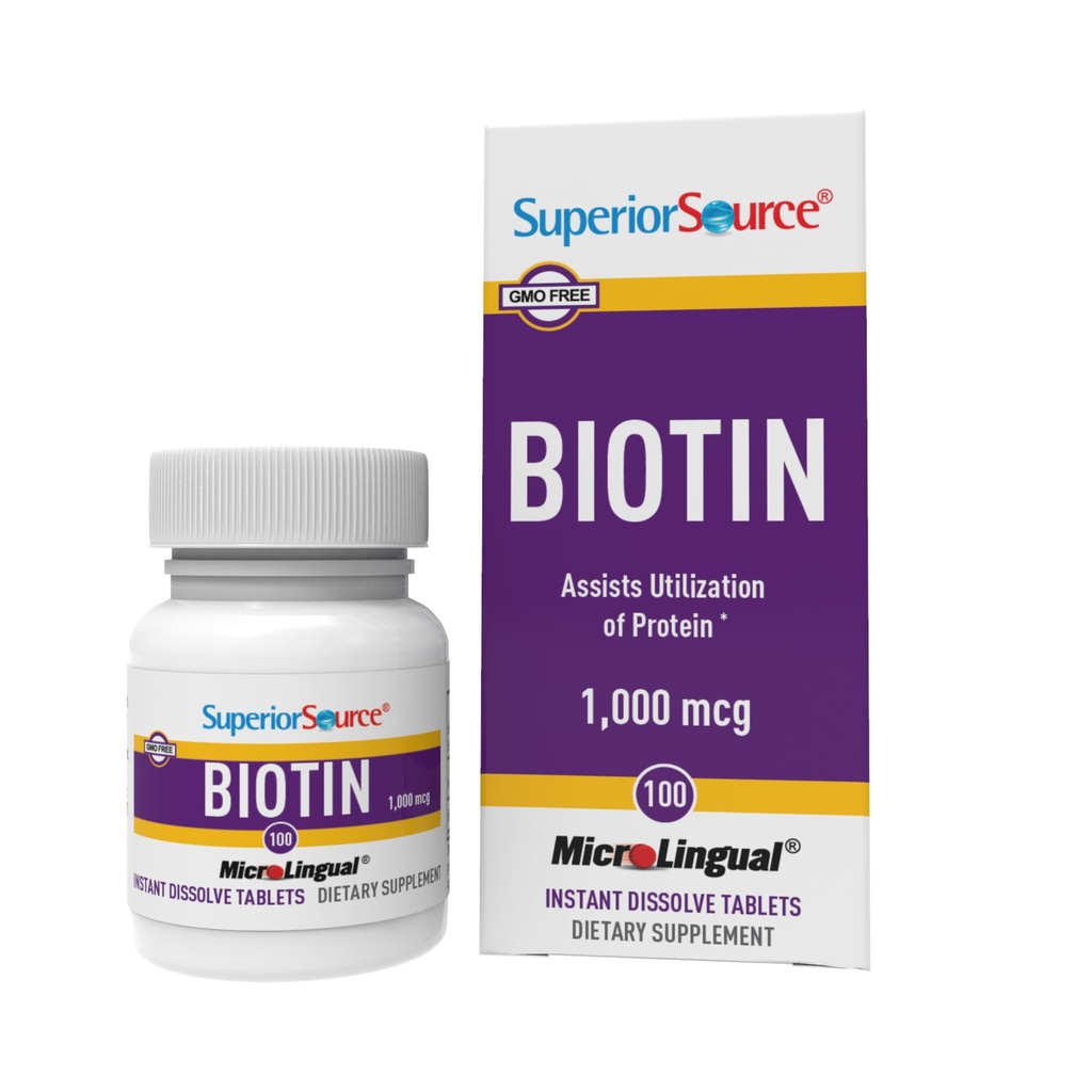 Superior Source Biotin 1000 mcg. Pod jazyk rychle rozpustit mikrolingvální tablety, 100 hrabě, podporuje zdravé vlasy, kůže, a růst nehtů, pomáhá podporovat energii metabolismus, Non- GMO