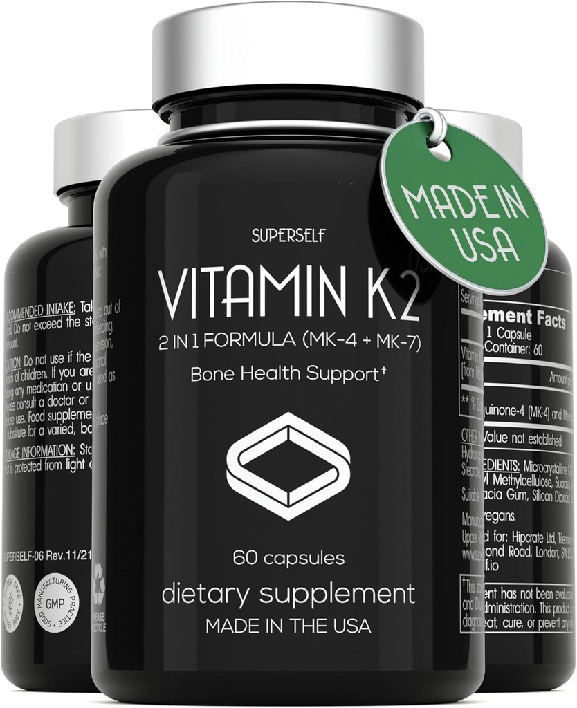 Vitamin K2 Kapsle 100 mcg - Vitamin K Complex MK-7 & MK-4-60 Kapsle - VIT K2 2 v 1 Formule Dodatek vysoké pevnosti MK7 MK4 - Vyrobeno v USA - Vegan & Non- GMO