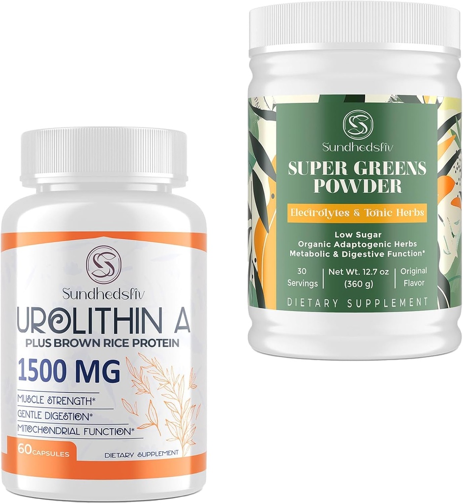 Urolithin A dodatek 1500MG Plus Hnědý rýžový protein + Super Zelený Powder Superfood Dodatek s Electrolytes & Tonic Byliny