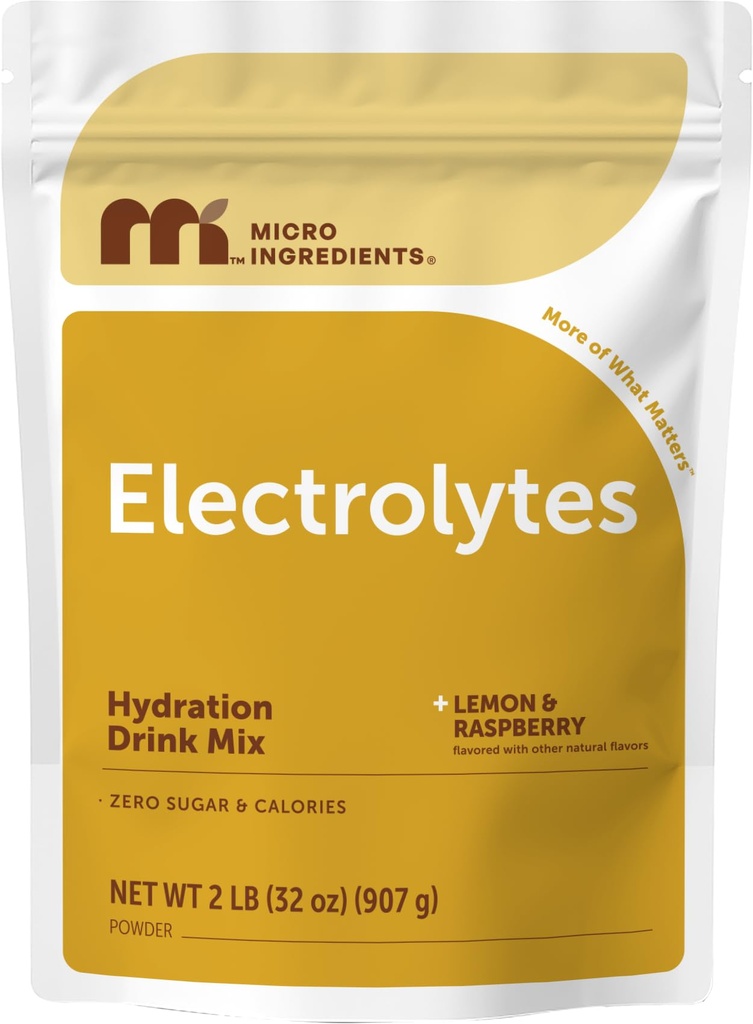 Micro Ingredients Hydration Electrolyte Powder, 2 lb (139 Služeb) 124; Lemon Raspberry Flavor 124; High Draum (1,000mg) + Coconut Water & Real Lemon Juice 124; No Sugar, Keto Friendly OF 124; Non-GMO
