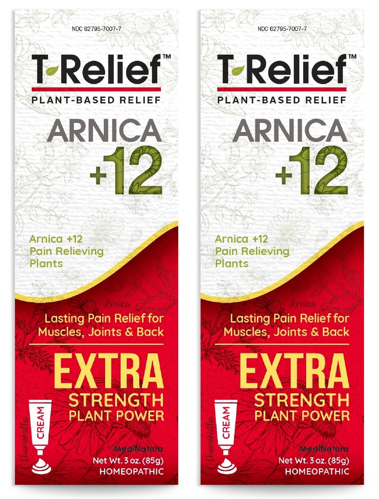 MediNatura T- Relief Extra Strength Cream Arnica + 12 přírodní uvolňující látky pro bolest zad kloubní bolestivost svalů Aches & Stiffness, celé tělo rychle působící úleva pro ženy a muže - 3 oz (2 balení)