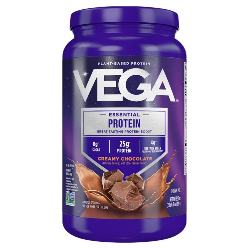 Vega Original Essential Protein - 25g Plant- Based Protein, Creamy Chocolate, 20 Servings, Vegan Non- GMO Drink Mix, Smoothie & Shake Ready, Gluten Free, Dairy Free, 32.5oz (Balení května Vary)