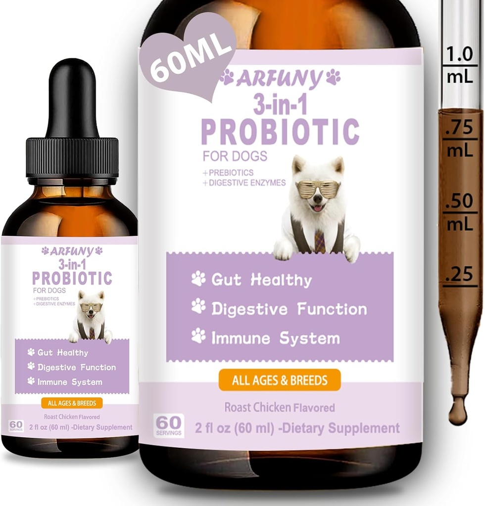 Probiotika pro psa - Tekutá Probiotika pro psy Podpora Gut Flora, Stravovací Zdraví & Diarrhea- Psí stravovací enzymy - Alergie & Itchy kůže Relief - Pečené kuřecí aroma
