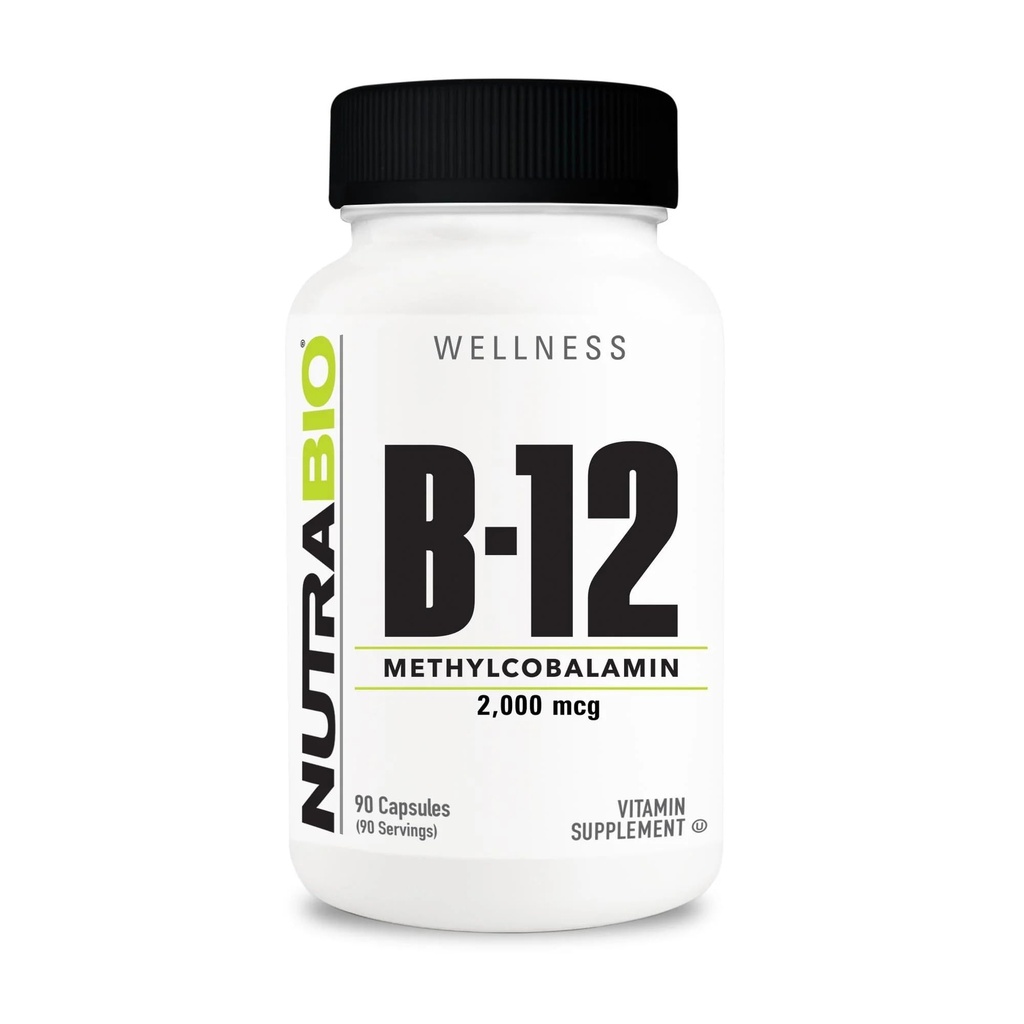 NutraBio Methyl B-12 doplněk vitamínu, 2000mcg - Promotes Cellular Health and Wellness, 90 Zeleninové kapsle