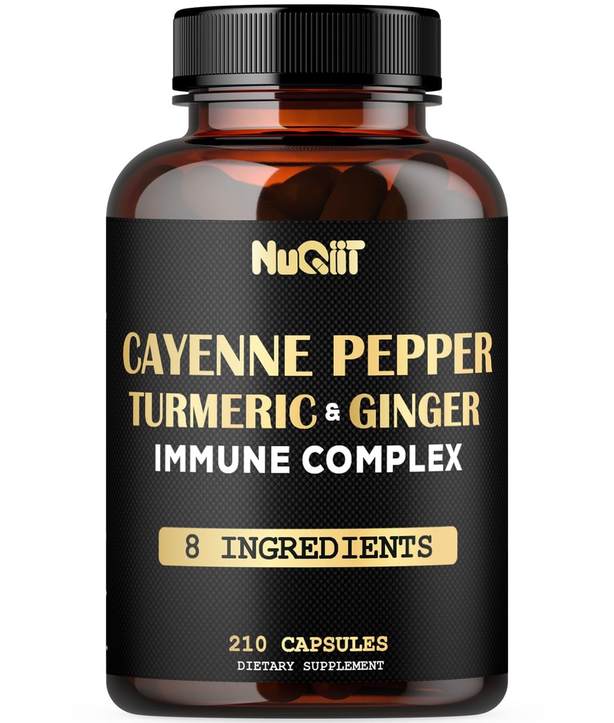 210 pilulky - Kapsle Cayenne Pepper Organic with Turmeric, Ginger, Imunitate Support Complex as Elderberry, Echinacea, Česnek Bulb - Digestion, Heart Health & Body Management