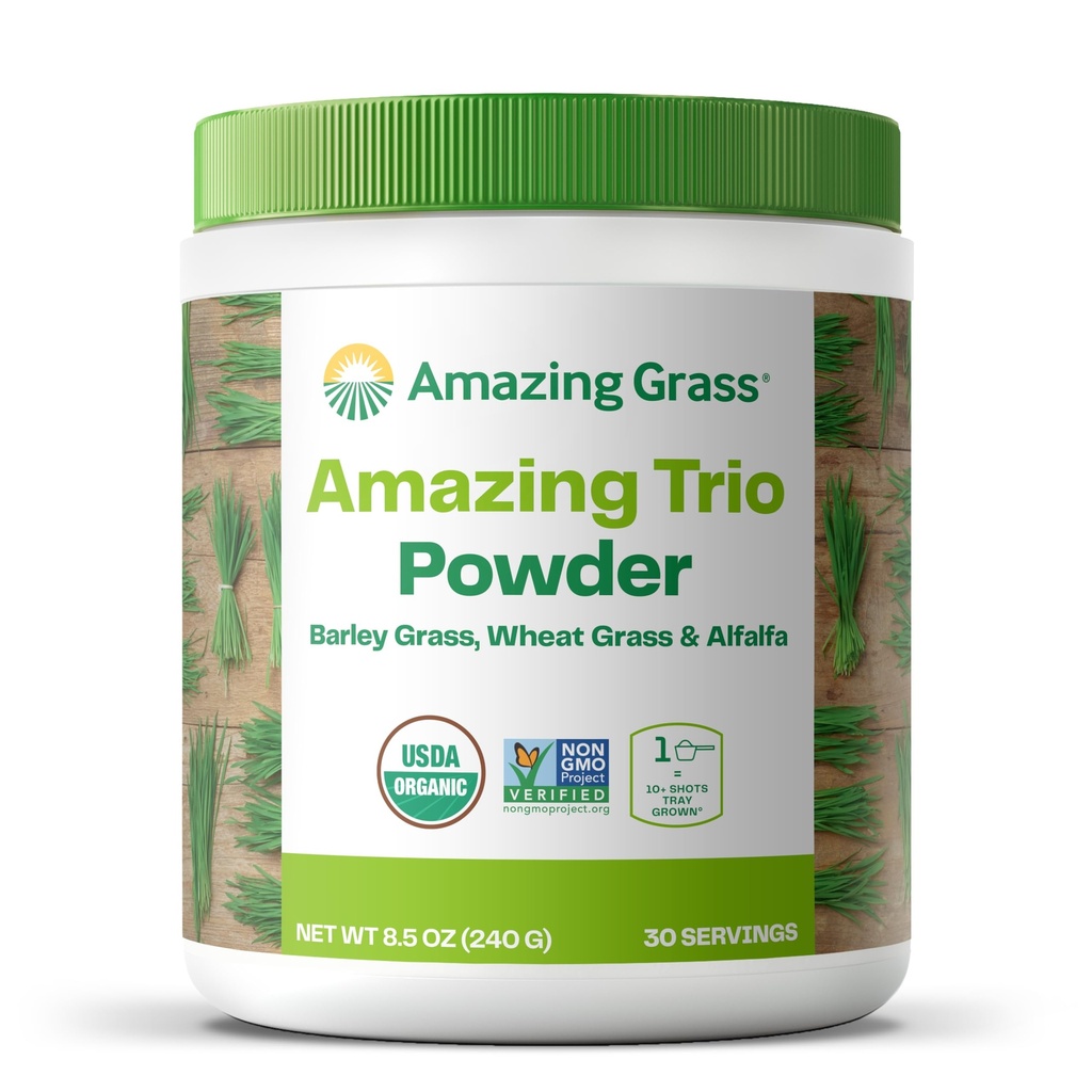 Amazing Grass Green Trio: Green Powder with Wheatgrass, Alfalfa, & Barley Grass, Rich Source of Chlorofyl, 30 Servings