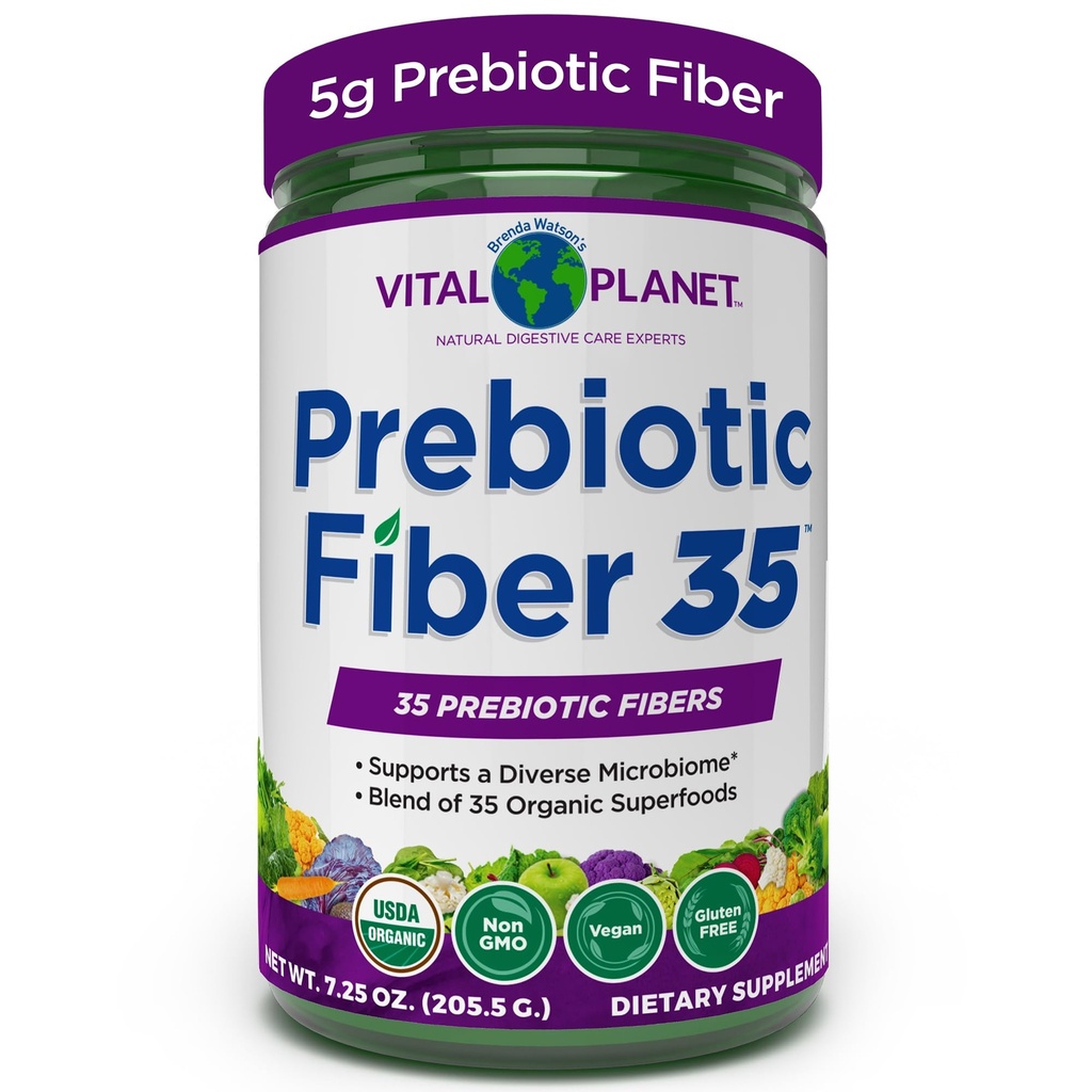 Vital Planet - Fiber 35 Powder Diverse Fiber Dodatek pro dietní podporu a příležitostné zácpy s 35 Prebiotická vlákna a 35 Organic Superfoods udržet Bowel Regularity, 6.77 oz