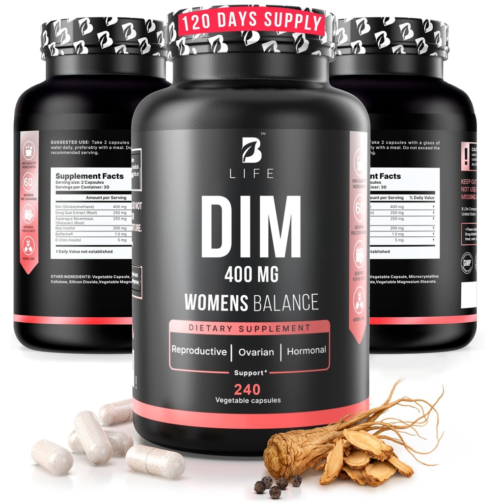 DIM doplněk 400 mg s Myo & D-Chiro Inositol, Dong Quai - PCOS doplňky - Hormonální bilance pro ženy - Plodnost doplňky - Inositol dodatek - 240 Caps