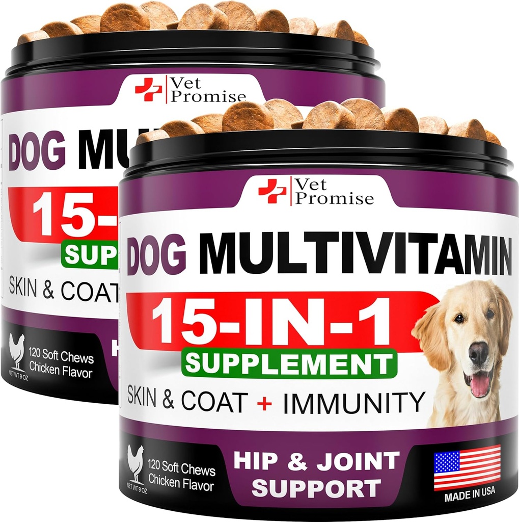 (2 Pack) Pes Multivitamin Žvýkací s Glucosamine - Dog Vitamíny a doplňky - Senior & Puppy Multivitamin pro psy - Pet Joint Support Health - Imunity - Mobility - Energy - 240 Žvýkačky