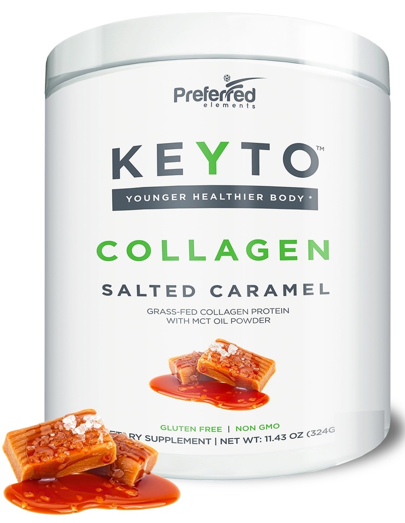 Keto kolagen protein Powder with MCT Oil - Keto a Paleo Friendly Pure Grass Fed Pasture Raised Hydrolyzed Collagen Peptides KEYTO Salted Caramel Flavor