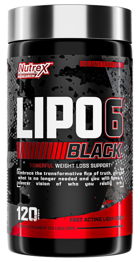 Nutrex Lipo-6 Black Max Strength Fat Burner - rychle působící energie, hubnutí dietní pilulky - Appetite Conpressant, Metabolismus Booster - 120 Kapsle