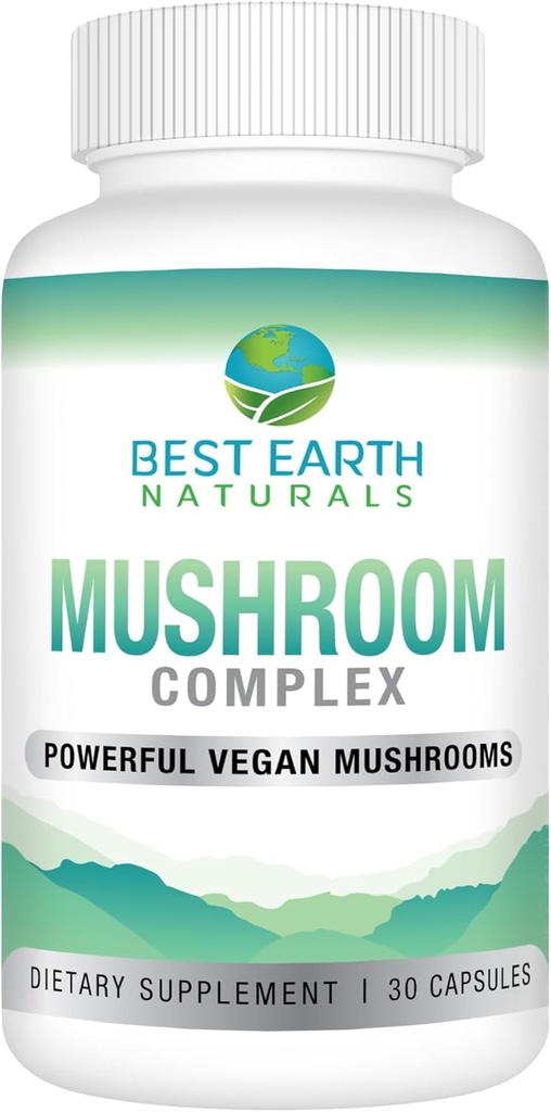 Nejlepší Naturals Země Vegan Houba Complex Dodatek pro energii, Clarity & Cognitive - Imunitní podpora w / Lion je hříva, Reishi, Chaga, Maitake & Shiitake 30 denní dodávky (30 Kapsle)