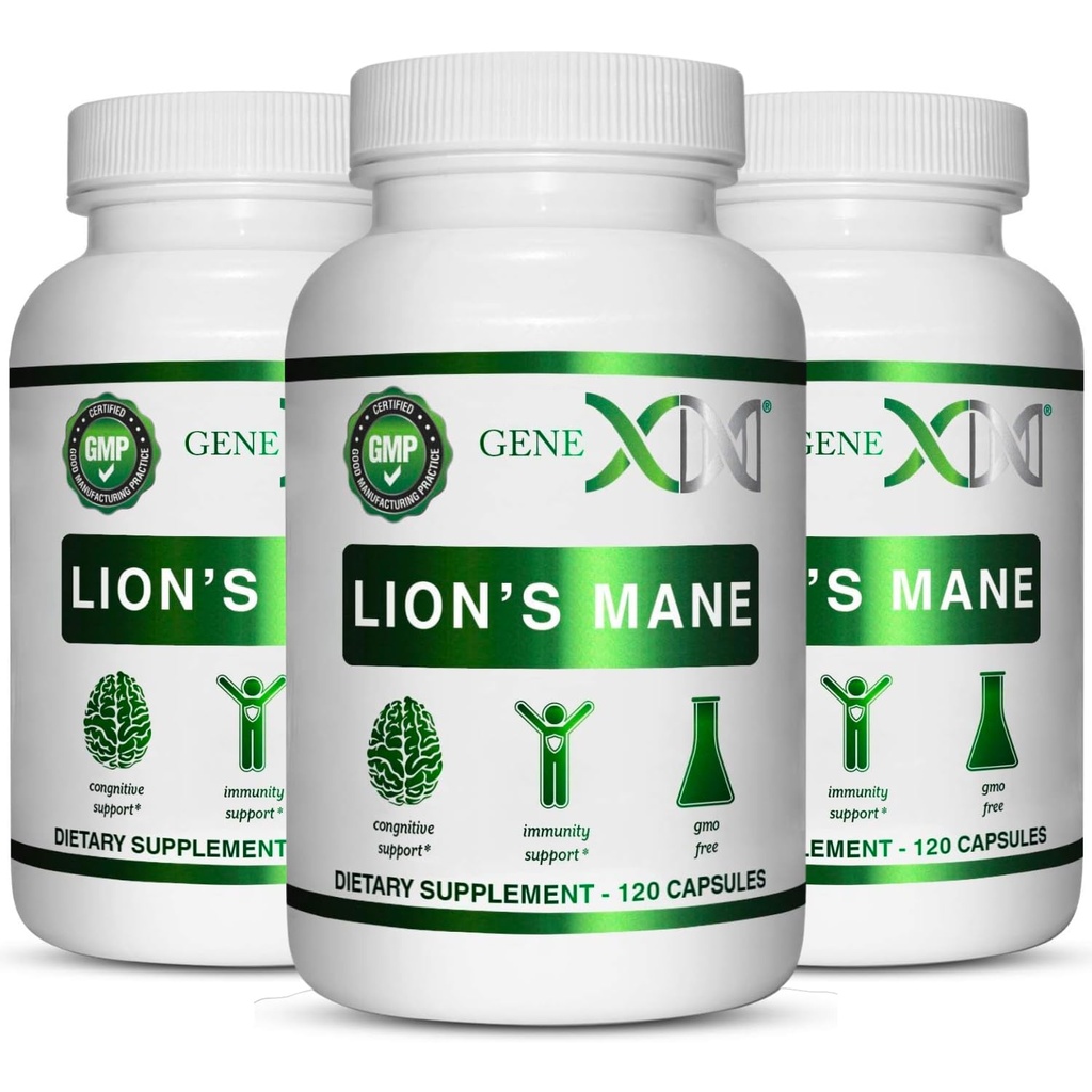 Genex Percepas Lions Mane Dodatek se 100% Lions Mane Extract (3 Pack) - Nootropics Brain Support Dodatek pro Brain Boost, Focus, Duševní Clarity, Natural Energy, 1000mg / porce - (360 Kapsle)