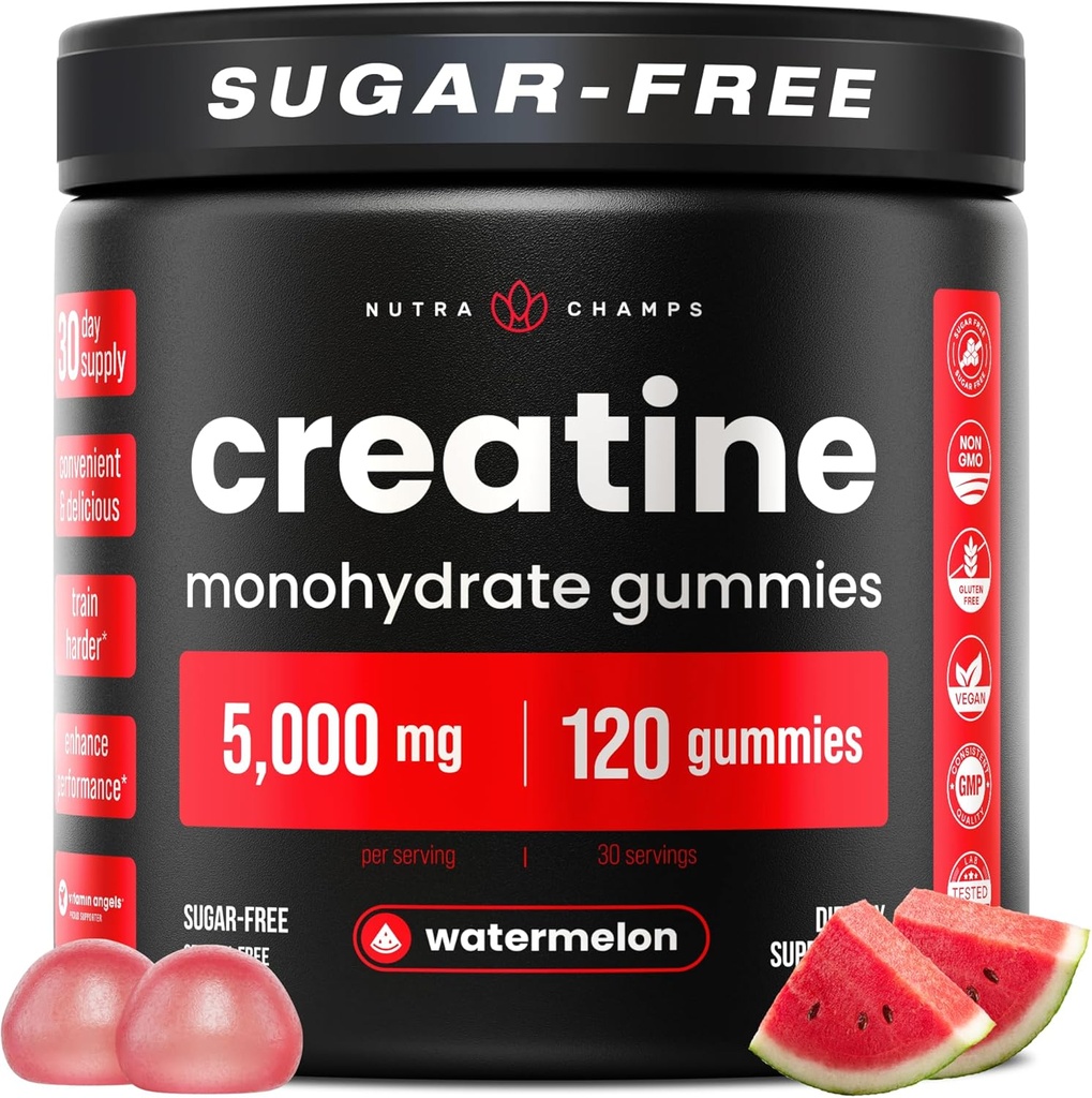 NutraChamps 120 Creatine Gummies for Men & Women - 5g Cukr Free Chewable Creatin Monohydrát Gummies - Podporuje protein Syntéza, Muscle Recovery & Workout Performance