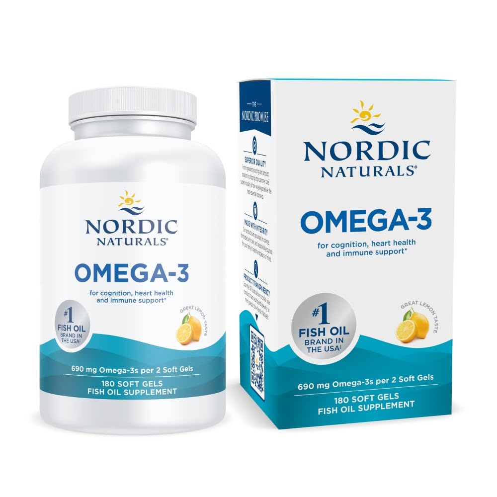 Nordic Naturals Omega33, Lemon Flavor - 180 Soft Gels - 690 mg Omega33 - Fish Oil - EPA & DHA - Imunitní podpora, Brain & Heart Health, Optimální Wellness - Non- GMO - 90 Služeb