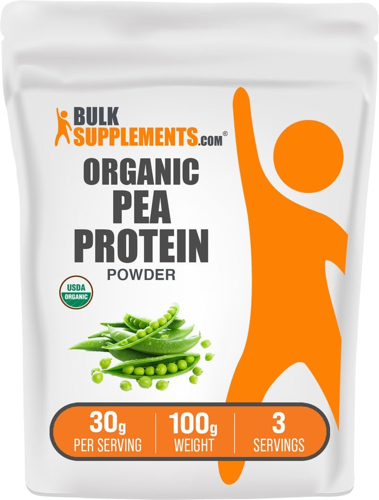 BulkSupplements.com Organic Pea Protein Powder - Plant Based & Vegan Protein Powder - Neochucený & gluten Free, 30g per Serving, 100g (3.5 oz) (Balení po 1)
