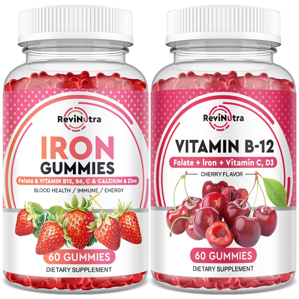 Železné gumy dodatek pro dospělé a děti 124; Vitamin B12 gumy 124; Bundle