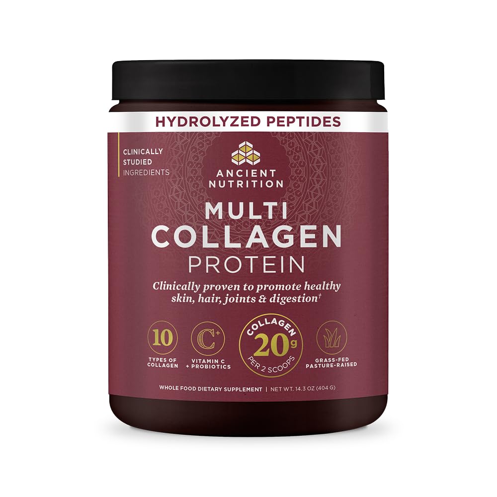 Ancient Nutrition Collagen Peptides Powder, Multi Collagen Protein, Women & Men, Vitamin C, Probiotics, Hydrolyzed Collagen, Supports Skin, Joints, Gut Health, Unflavored, 40 Servings