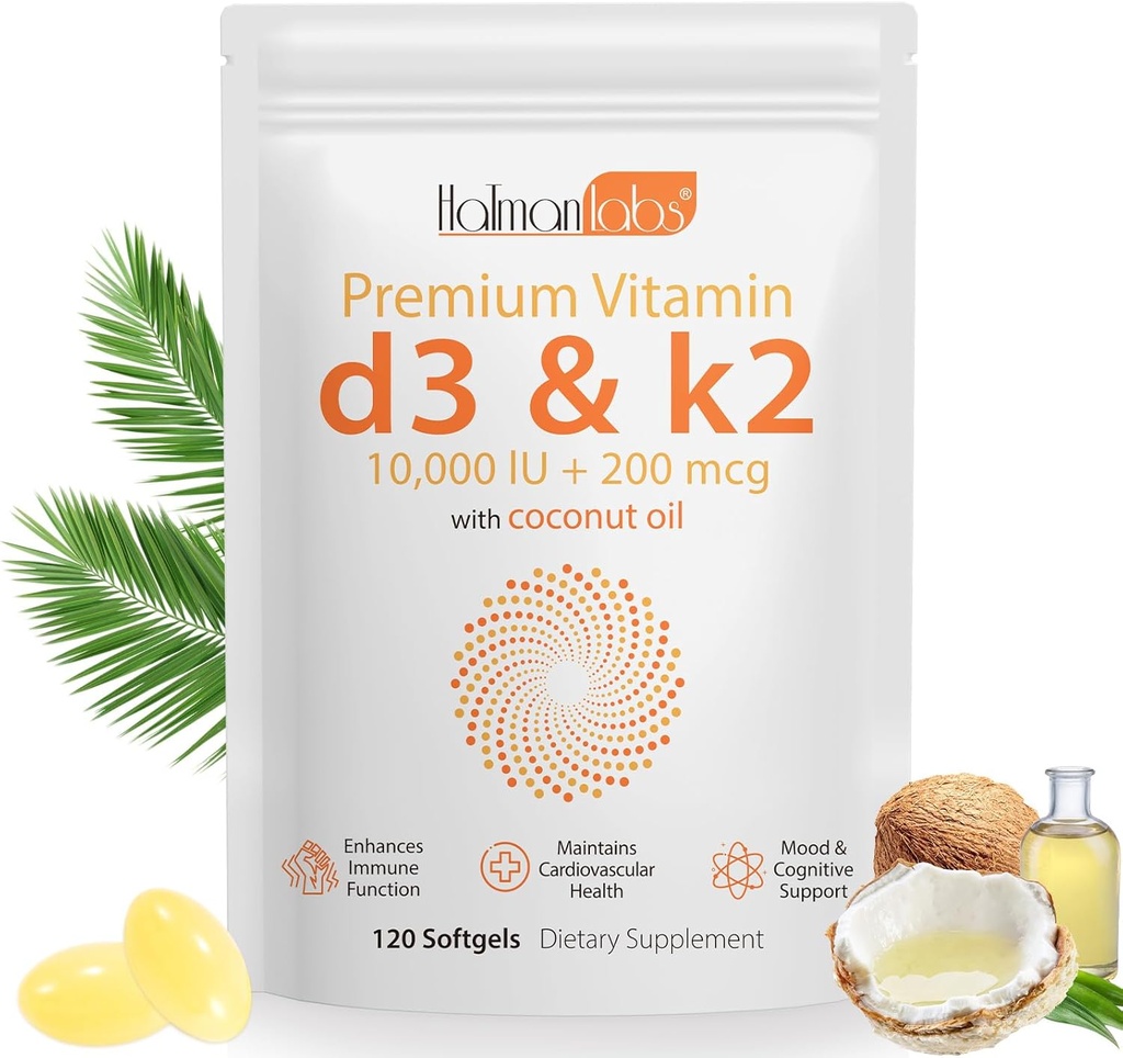 Vitamin D3 K2 doplněk Softgel, Vitamin D3 K2 Softgel s 10000 IU podporuje imunitní, srdce, zuby & kostní zdraví, bez GMO, Lepek, Soy