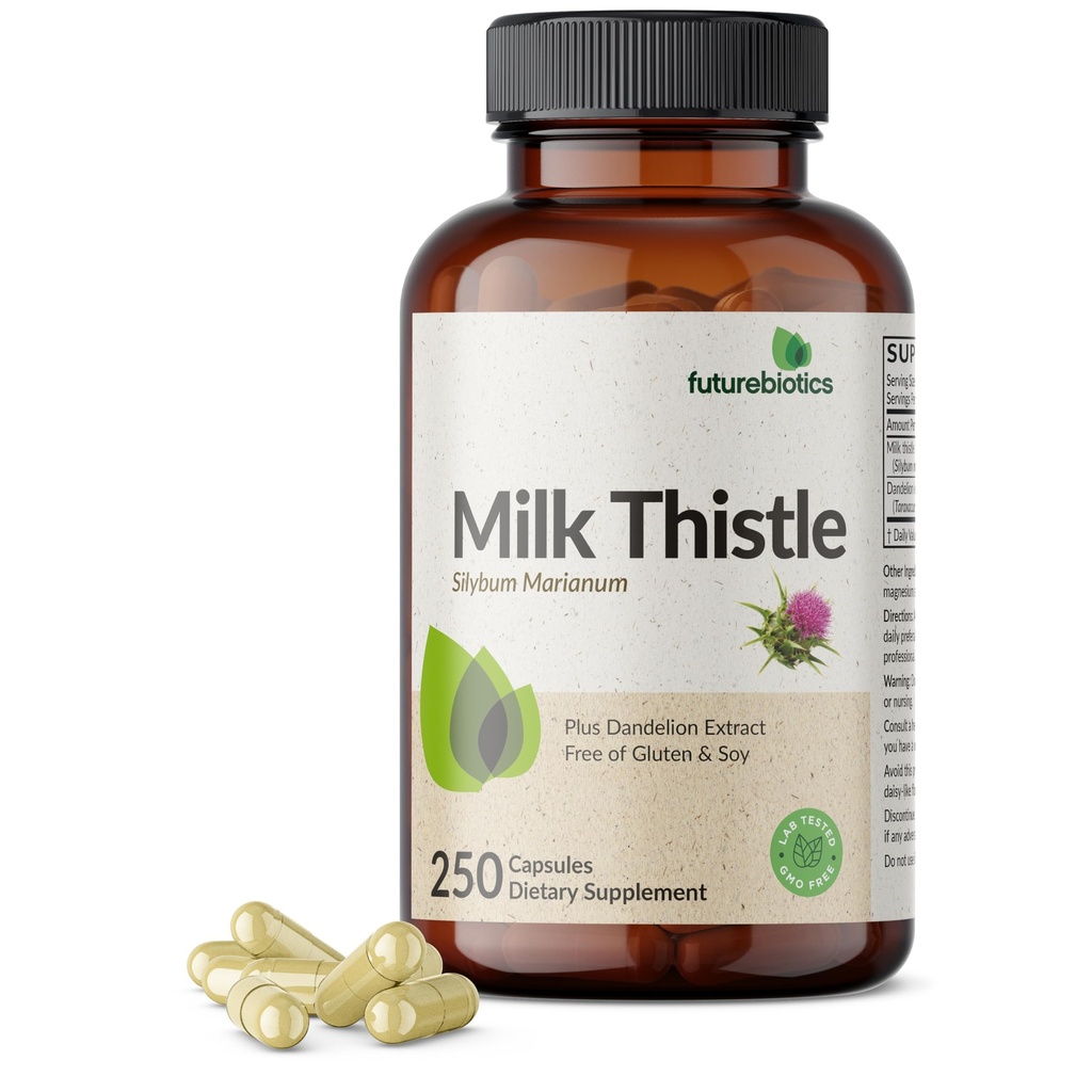 Futurebiotika Mléko Thistle Silymarin Marianum & Pampeliška Root Játra Podpora zdraví, Antioxidant Podpora, Detox, 250 Kapsle